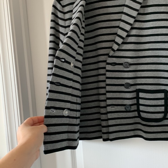 LOFT 100% Cotton Collared V-Neck Double Breasted Pockets Striped Jacket Size MP - Picture 7 of 16